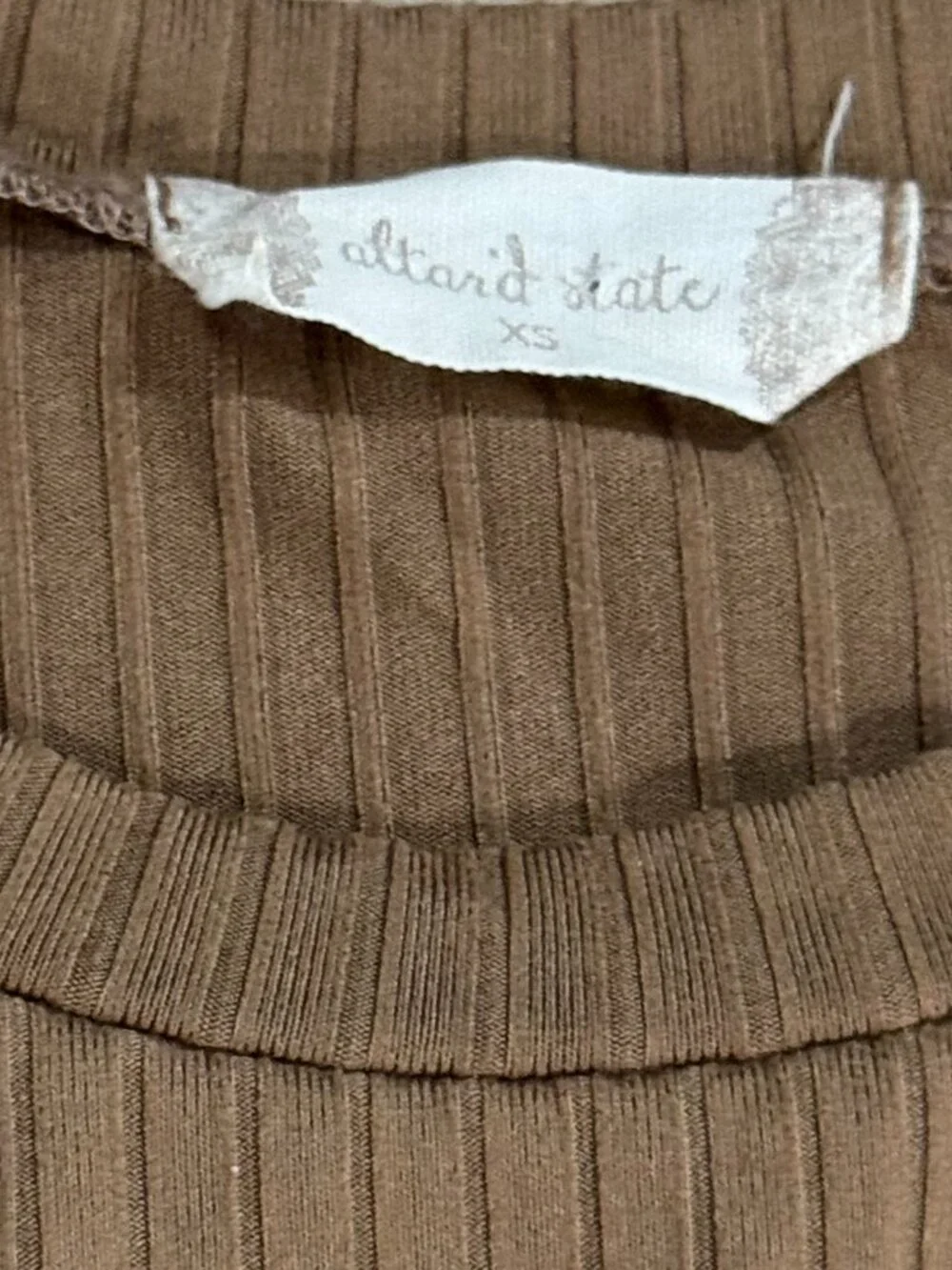 Altar’d State Ribbed Ruched Mini Dress XS Brown Long Sleeve